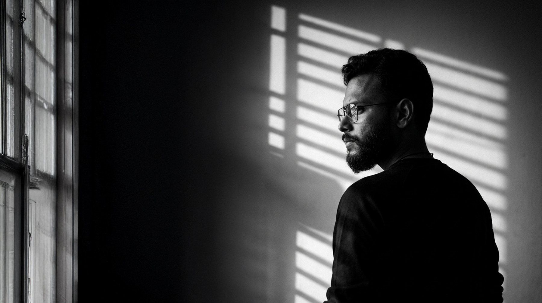 Nymur Rahman in a black-and-white portrait